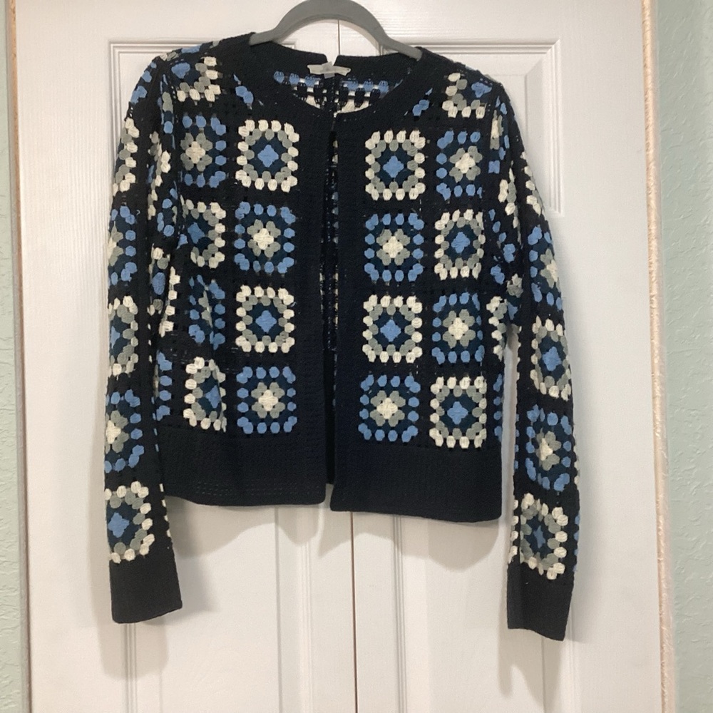 Capri Crochet Granny Square Cottage Core Boho Hippie Cropped Cardigan